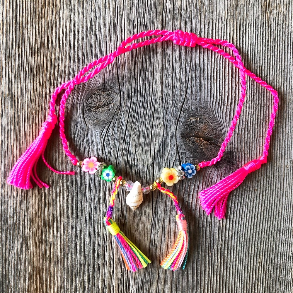 NEW Handmade Braided Bracelet Anklet Neon Pink